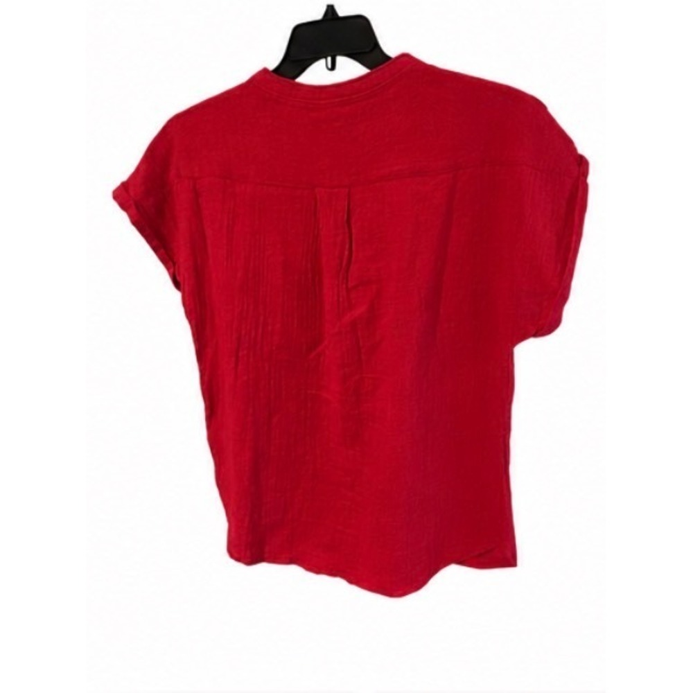 Quince Cotton Gauze Henley Top Womens Small Red NEW Short Sleeve Button Front - Picture 7 of 9